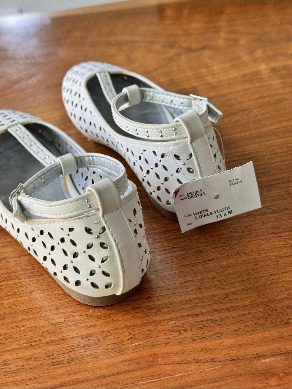 MIA White Laser-Cut T‑Strap Girls' Dress Flats